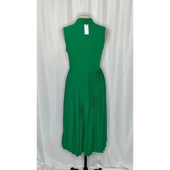 NWT!! KAREN MILLEN Soft Tailored Pleated Sleeveless Shirt Dress Solid Green US 8 - Picture 10 of 16